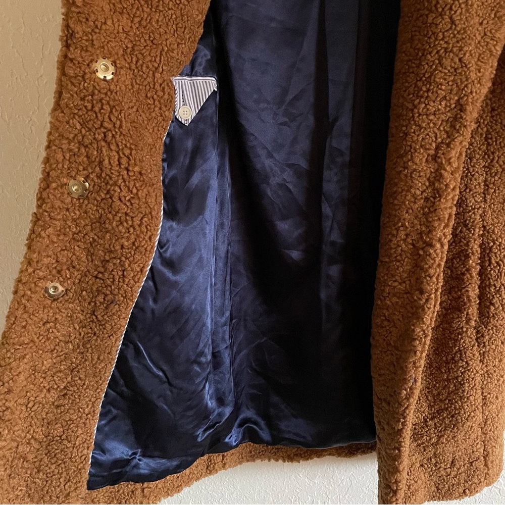 J. Crew Sherpa teddy trench coat jacket XXS petite warm brandy tan - Picture 6 of 9